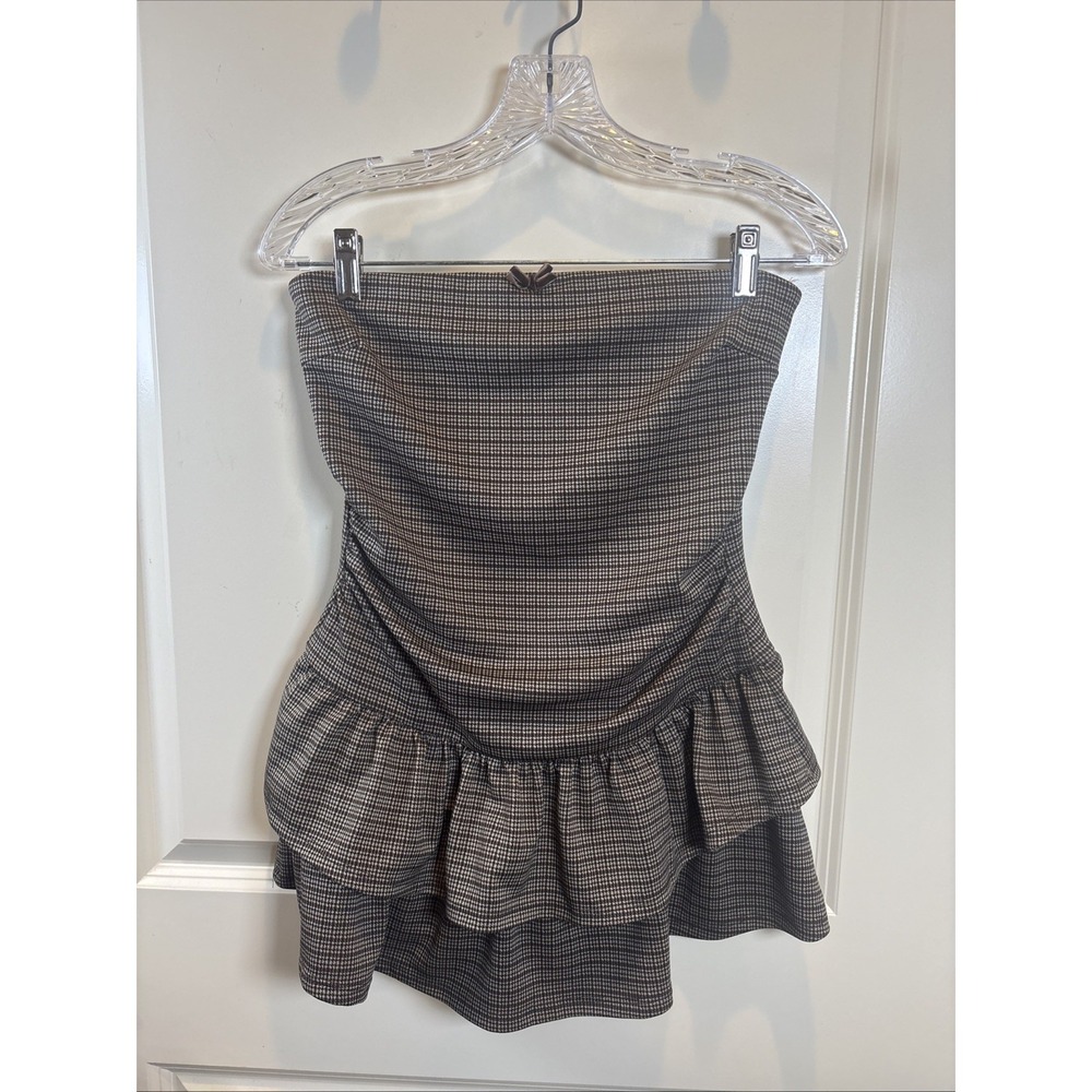 Windsor Sweet Plans Plaid Strapless Romper Large Ruched Bodice Tiered Skirt Y2K